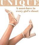Ankis Nude Heels for Women - Open Toe Ankle Strap Chunky Heel Pump Sandals Party Wedding Strappy Buckle Sandals 2.75 Inches (Nude Nubuck, numeric_7)