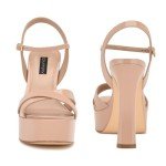 Dumjey Women Platform Sandals Chunky High Heel Ankle Strap Open Toe Spool Heels Cross Toe Strap Prom Party Dress Pumps with Buckle - Nude 5 US
