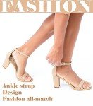 Ankis Nude Heels for Women - Open Toe Ankle Strap Chunky Heel Pump Sandals Party Wedding Strappy Buckle Sandals 2.75 Inches (Nude Nubuck, numeric_7)