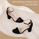 IDIFU Black Heels for Women Cookie-MI Block Heels 3 Inch Sandals Chunky Open Toe Heel Wedding Homecoming Dress Shoes for Women Brides Ladies(Black Nubuck, 8 B(M) US)