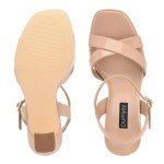 Dumjey Women Platform Sandals Chunky High Heel Ankle Strap Open Toe Spool Heels Cross Toe Strap Prom Party Dress Pumps with Buckle - Nude 5 US