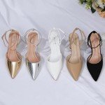 Susanny Gold Heels for Women Stiletto Closed Pointed Toe Backless Dress Shoes High Heels Sexy Kitten Pumps Wedding Guest Party Dance Prom Club Ankle Strappy Dressy Comfort Shoes 9