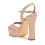 Dumjey Women Platform Sandals Chunky High Heel Ankle Strap Open Toe Spool Heels Cross Toe Strap Prom Party Dress Pumps with Buckle - Nude 5 US