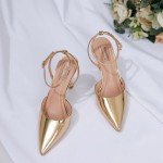 Susanny Gold Heels for Women Stiletto Closed Pointed Toe Backless Dress Shoes High Heels Sexy Kitten Pumps Wedding Guest Party Dance Prom Club Ankle Strappy Dressy Comfort Shoes 9