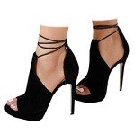 Womens Peep Toe Platform Heels Sexy Sandals Strappy Lace Up Tie Stilettos Dress Pumps Shoes