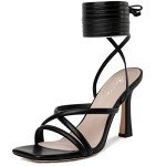 Mostrin Black Strappy Heels for Women Lace Up Heels Tie Up Stiletto High Heeled Sandals Square Open Toe Heels for Prom, Party Size 8