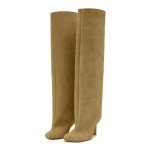 Wnshonzy Suede Knee High Boots for Women Wide Calf Square Toe Tall Boots Brown Stiletto High Heels Long Boots Soft Fall Boots Pull on Fashion Casual Cute Nude