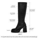 SOVANYOU Black Leather Boots Platform Knee High Boots for Women Chunky Block Heeled Boots Square Toe Go-Go Boot High Heel Tall Boots Side Zip