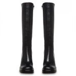SOVANYOU Black Leather Boots Platform Knee High Boots for Women Chunky Block Heeled Boots Square Toe Go-Go Boot High Heel Tall Boots Side Zip
