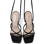 Mostrin Black Strappy Heels for Women Lace Up Heels Tie Up Stiletto High Heeled Sandals Square Open Toe Heels for Prom, Party Size 8