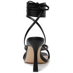 Mostrin Black Strappy Heels for Women Lace Up Heels Tie Up Stiletto High Heeled Sandals Square Open Toe Heels for Prom, Party Size 8