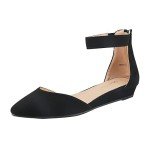 DREAM PAIRS Women's Low Wedge Ankle Strap Dress Flats Shoes,Size 6.5,Black/Nubuck,AMIGA