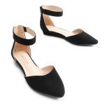 DREAM PAIRS Women's Low Wedge Ankle Strap Dress Flats Shoes,Size 6.5,Black/Nubuck,AMIGA