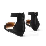 DREAM PAIRS Women's Low Wedge Ankle Strap Dress Flats Shoes,Size 6.5,Black/Nubuck,AMIGA
