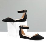 DREAM PAIRS Women's Low Wedge Ankle Strap Dress Flats Shoes,Size 6.5,Black/Nubuck,AMIGA