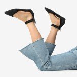 DREAM PAIRS Women's Low Wedge Ankle Strap Dress Flats Shoes,Size 6.5,Black/Nubuck,AMIGA