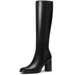 Lumeheel Black Knee High Boots for Women - Round Toe Chunky Heel Gogo Boots with Side Zip Women's Fashion Tall Boots 8.5M