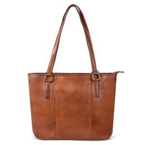 Leather Purse For Women - Real Leather Tote For Women - Ladies Shoulder Handbag For Work, Travel, Casual Use (Tan Washed)