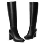 Lumeheel Black Knee High Boots for Women - Round Toe Chunky Heel Gogo Boots with Side Zip Women's Fashion Tall Boots 8.5M