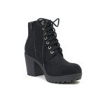 Soda Second Lug Sole Chunky Heel Combat Ankle Boot Lace up w/Side Zipper (8, Black Imitation Suede)
