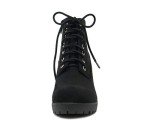 Soda Second Lug Sole Chunky Heel Combat Ankle Boot Lace up w/Side Zipper (8, Black Imitation Suede)