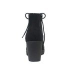 Soda Second Lug Sole Chunky Heel Combat Ankle Boot Lace up w/Side Zipper (8, Black Imitation Suede)