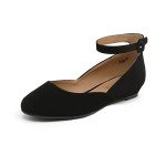 DREAM PAIRS Women's Dress Flats Ballet Low Wedge Round Toe Ankle Strap Comfortable Casual Flats Shoes,Size 8,Black/Nubuck,REVONA