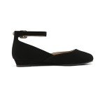 DREAM PAIRS Women's Dress Flats Ballet Low Wedge Round Toe Ankle Strap Comfortable Casual Flats Shoes,Size 8,Black/Nubuck,REVONA