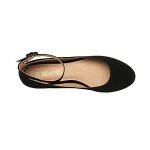 DREAM PAIRS Women's Dress Flats Ballet Low Wedge Round Toe Ankle Strap Comfortable Casual Flats Shoes,Size 8,Black/Nubuck,REVONA