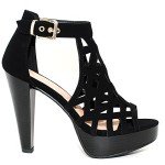 TRENDSup Collection Open Toe Ankle Strap Sandal – Western Bootie Stacked Heel Open Toe Cutout Shoes (8.5, Black)