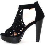 TRENDSup Collection Open Toe Ankle Strap Sandal – Western Bootie Stacked Heel Open Toe Cutout Shoes (8.5, Black)