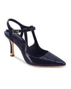 Coutgo Womens High Heels Pointed Toe Ankle Strap Pumps Patent Leather Sexy Stiletto Office Wedding Dress Shoes, Navy, Size 8.5