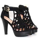 TRENDSup Collection Open Toe Ankle Strap Sandal – Western Bootie Stacked Heel Open Toe Cutout Shoes (8.5, Black)