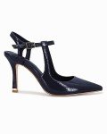 Coutgo Womens High Heels Pointed Toe Ankle Strap Pumps Patent Leather Sexy Stiletto Office Wedding Dress Shoes, Navy, Size 8.5