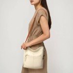 The Sak Lucia Crossbody Bag in Leather, Adjustable Strap, Stone