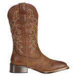 J's.o.l.e Fashion Cowboy Boots for Women Square Toe Wide Mid Calf Western Cowgirl Boots Brown US Size 8