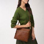 Fossil Women's Fiona Leather Large Crossbody Purse Handbag, Brown (Model: ZB7669200)