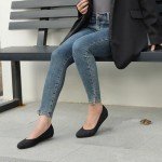 ATHMILE Black Ballet Flats - Washable Knit Flats with Round Toe and Low Wedge for Wedding, Business, Work, Office - Size 8