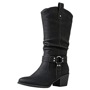 GLOBALWIN Women's Black Knee High Cowboy Boots Cowgirl Boots 7M