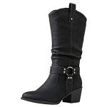 GLOBALWIN Women's Black Knee High Cowboy Boots Cowgirl Boots 7M