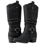GLOBALWIN Women's Black Knee High Cowboy Boots Cowgirl Boots 7M