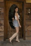 iiimmu Cowboy Boots for Women Beige Knee High Pointed Toe and Chunky Heel Western Suede Boots with Embroidered, Size 6