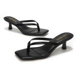 LULLASONG Women's Black Kitten Heels Sandals Square Open Toe Flip Flop Heels 1.8-2 Inch Heeled Sandals for Women