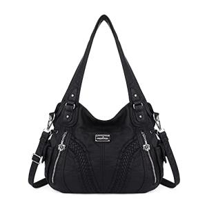 Purses and Handbags Women Fashion Tote Bag Shoulder Bags Top Handle Satchel Purses Washed Synthetic Leather Handbag 1-2#black 13.8 * 4.7 * 11.8 inches