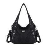 Purses and Handbags Women Fashion Tote Bag Shoulder Bags Top Handle Satchel Purses Washed Synthetic Leather Handbag 1-2#black 13.8 * 4.7 * 11.8 inches