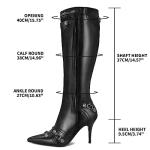 Dsevht Stiletto Boots Black Knee High Boots for Women Sexy Pointed Toe Rivets Tassel Boots Fashion Studded High Heel Long Boot Zipper