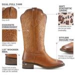 Rollda Cowgirl Boots Cowboy Boots for Women Square Toe Mid Calf Western Boots Ladies Fashion Boots with Chunky Heel Brown Size 9