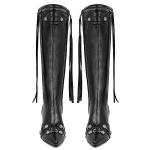 Dsevht Stiletto Boots Black Knee High Boots for Women Sexy Pointed Toe Rivets Tassel Boots Fashion Studded High Heel Long Boot Zipper
