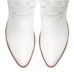 Ouepiano White Cowgirl Boots Women Cowboy Knee High Tall Boots Chunky Heel Pointed Toe Pull-On Western Wide Calf Boats Country Fashion (White, Size 8)