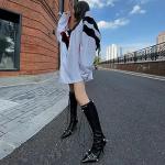Dsevht Stiletto Boots Black Knee High Boots for Women Sexy Pointed Toe Rivets Tassel Boots Fashion Studded High Heel Long Boot Zipper